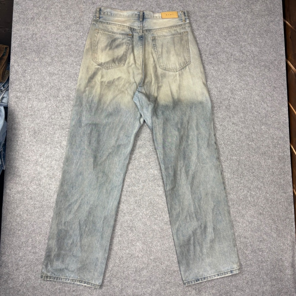 MNML B118 Flare Denim Jeans Mens 30 Dirty Wash Light Blue Streetwear Cotton